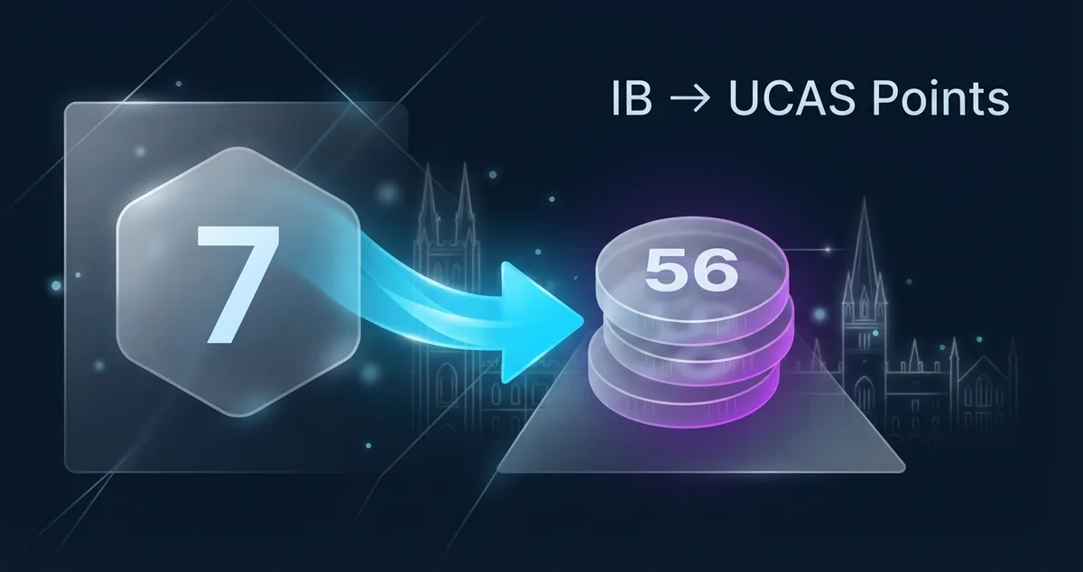 IB points to UCAS Tariff converter showing an IB grade 7 mapping to 56 UCAS points